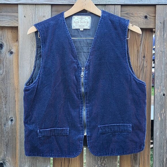 Razzle Dazzle Jackets & Blazers - UNIQUE Vintage Razzle Dazzle Inc. BLUE Corduroy Vest Full Zip Women's Size M 90s